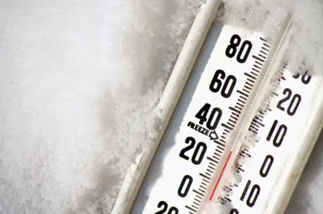 Thermometer covered in snow